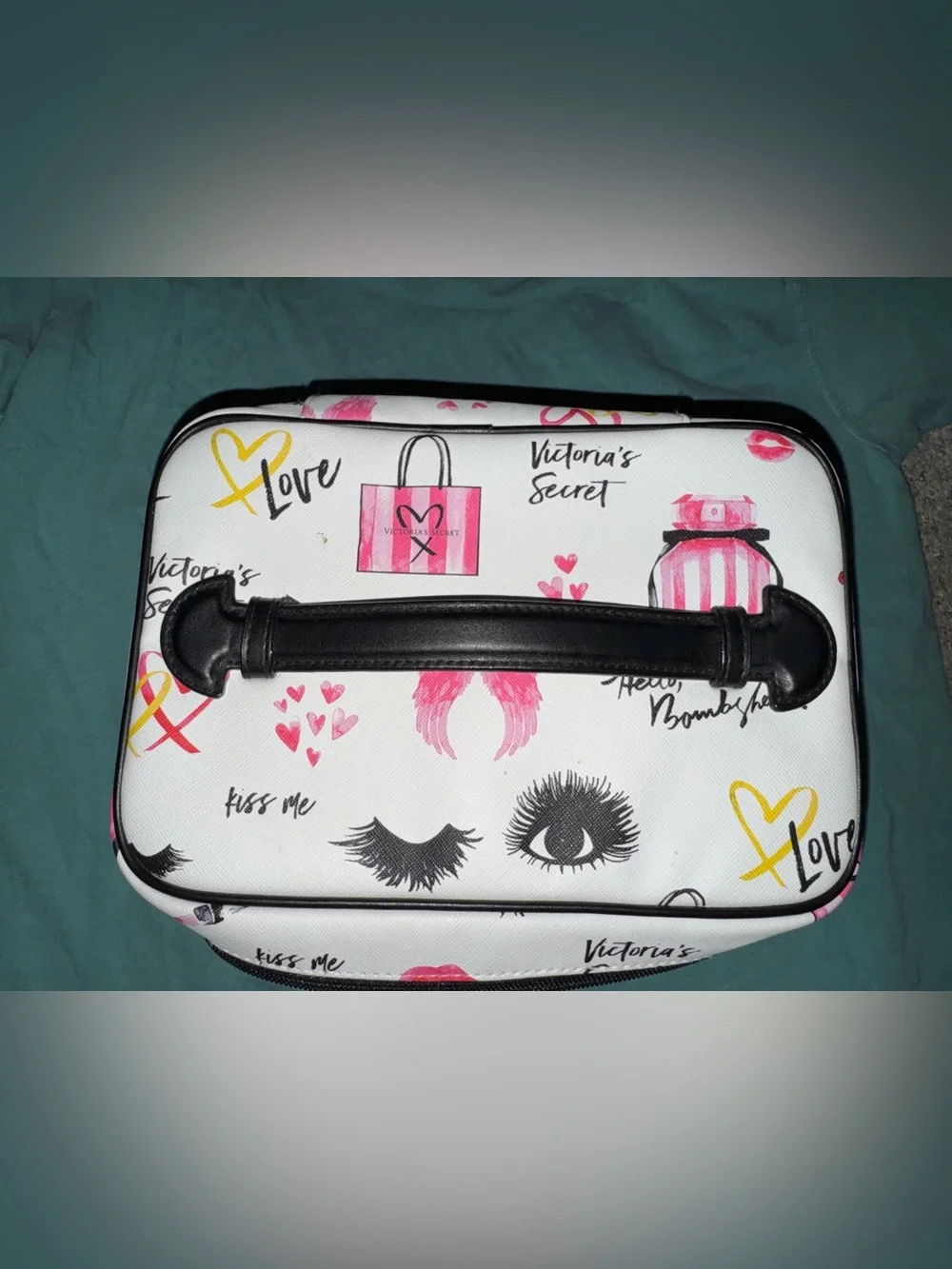 Victoria's Secret White Cosmetic Bag with Pink & Yellow Accents